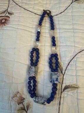 Blue Beaded Statement Necklace - Brand Unspecified